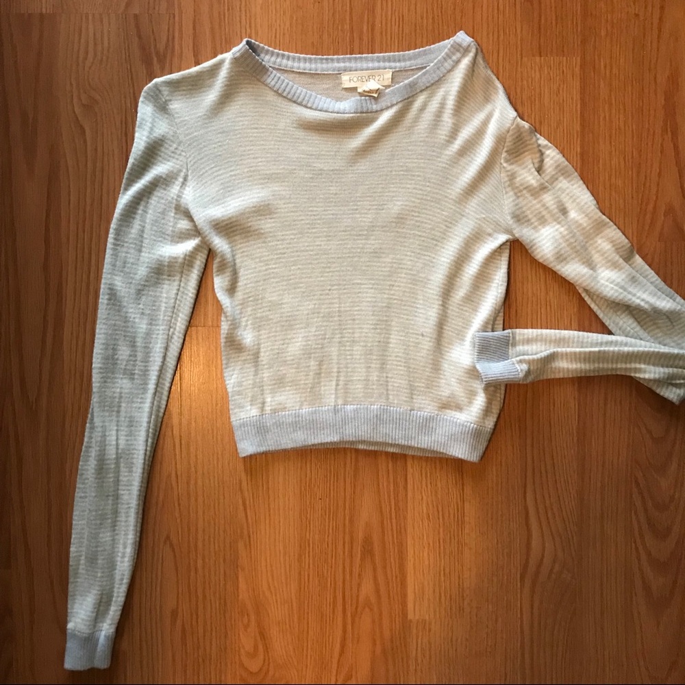 Cream & baby blue striped crop sweater